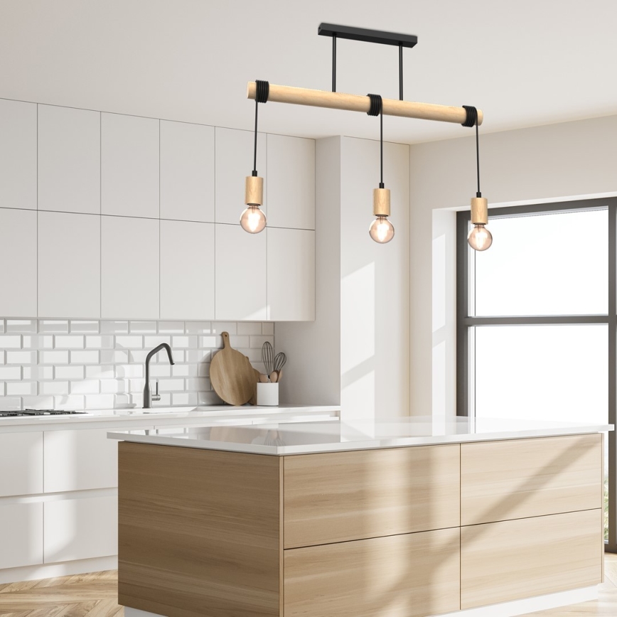 Candelabro montado à superfície VIGA 3xE27/60W/230V madeira