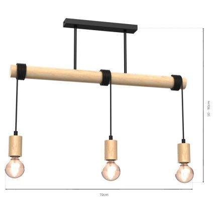 Candelabro montado à superfície VIGA 3xE27/60W/230V madeira