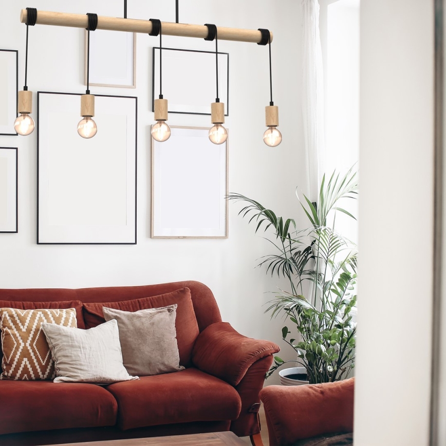 Candelabro montado à superfície VIGA 5xE27/60W/230V madeira