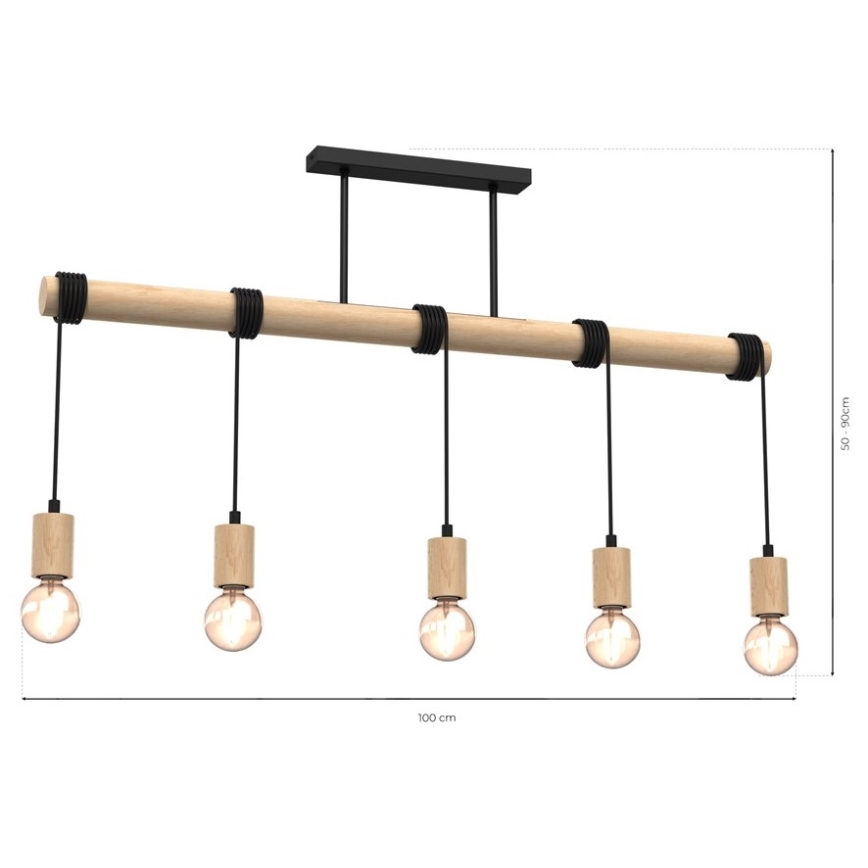 Candelabro montado à superfície VIGA 5xE27/60W/230V madeira