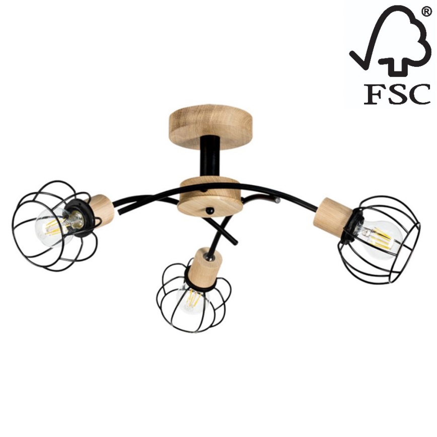 Candelabro montado à superfície VIVIANE 3xE27/60W/230V carvalho - certificado por FSC