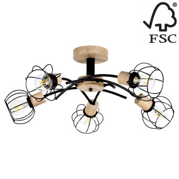 Candelabro montado à superfície VIVIANE 5xE27/60W/230V carvalho - certificado por FSC