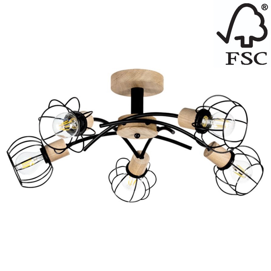 Candelabro montado à superfície VIVIANE 5xE27/60W/230V carvalho - certificado por FSC