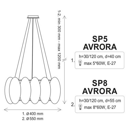 Candelabro num fio AURORA 8xE27/60W/230V