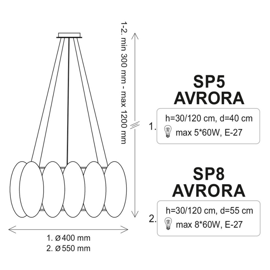 Candelabro num fio AURORA 8xE27/60W/230V