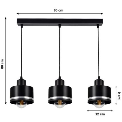 Candelabro num fio BODO SILVER 3xE27/60W/230V