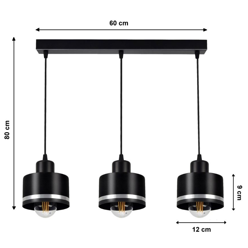 Candelabro num fio BODO SILVER 3xE27/60W/230V
