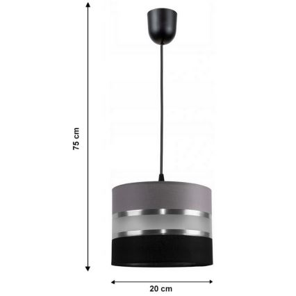 Candelabro num fio CORAL S 1xE27/60W/230V preto e cinzento