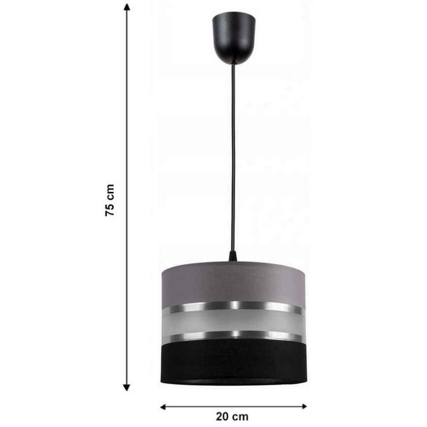 Candelabro num fio CORAL S 1xE27/60W/230V preto e cinzento