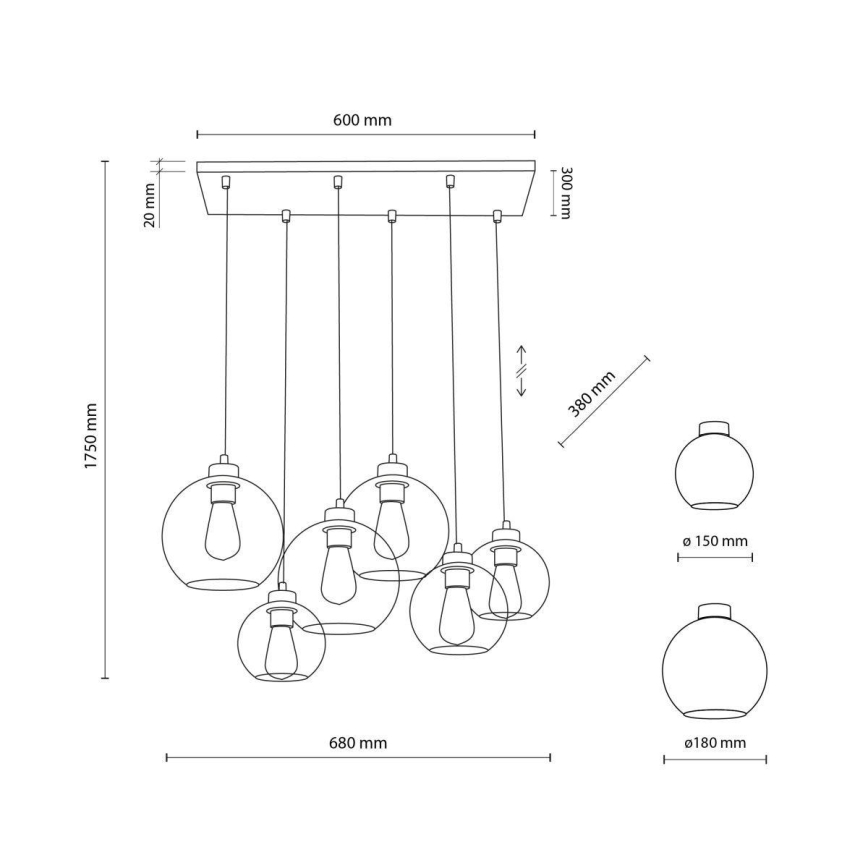 Candelabro num fio CUBUS 6xE27/60W/230V