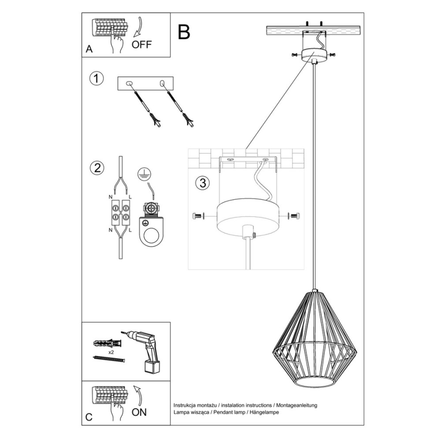 Candelabro num fio DEMI 1xE27/60W/230V branco