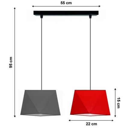 Candelabro num fio DIAMENT 2xE27/60W/230V cinza e vermelho