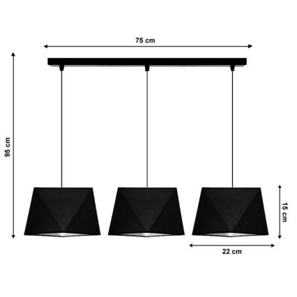 Candelabro num fio DIAMENT 3xE27/60W/230V preto antigo