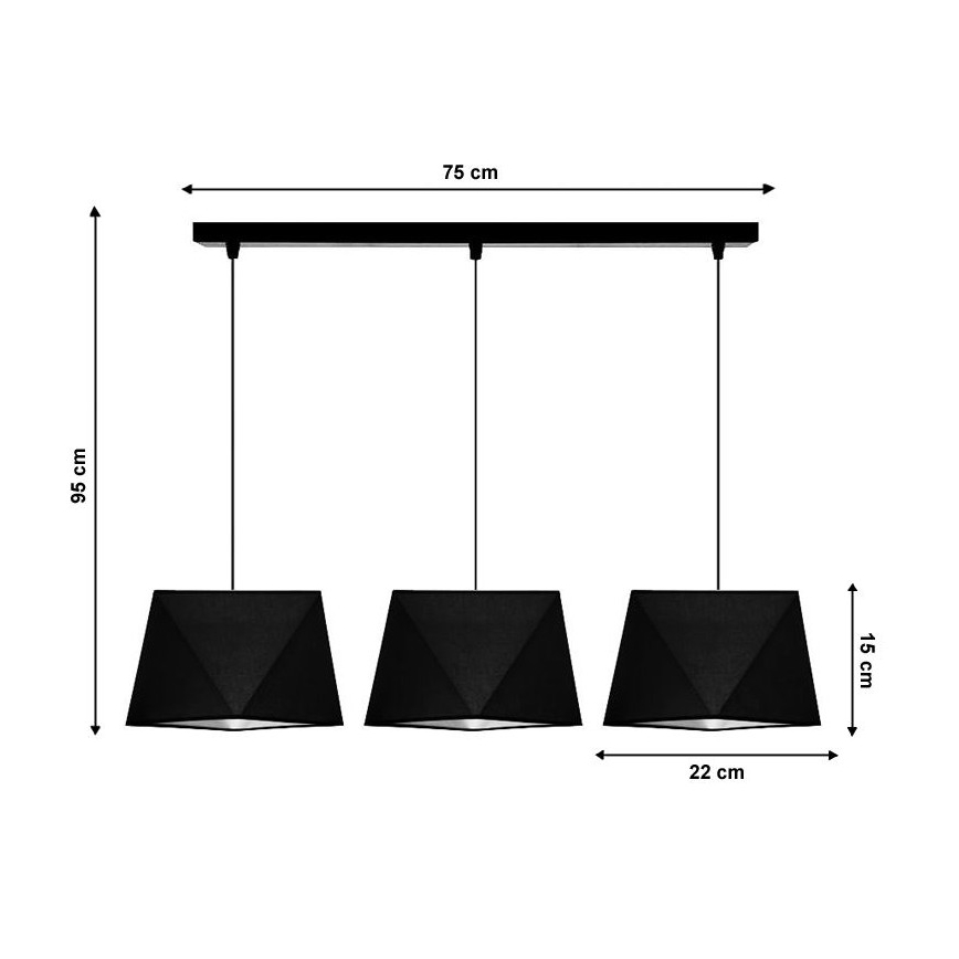 Candelabro num fio DIAMENT 3xE27/60W/230V preto antigo