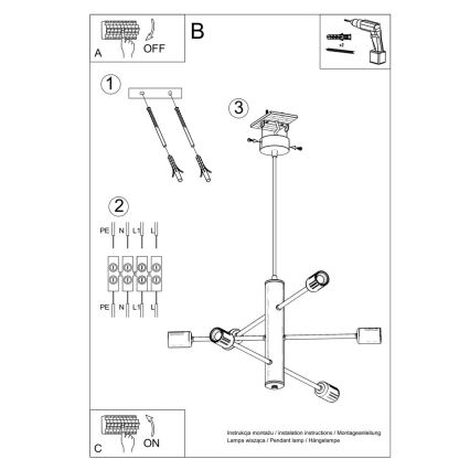 Candelabro num fio DUOMO 6 6xE27/60W/230V preto antigo