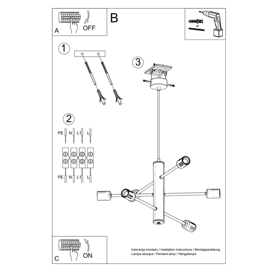 Candelabro num fio DUOMO 6 6xE27/60W/230V preto antigo