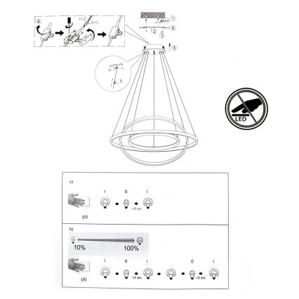 Leuchten Direkt 11526-55 - Candelabro num fio fosco LED CIRCLE 1xLED/13,5W/230V + LED/19,5W + LED/24W