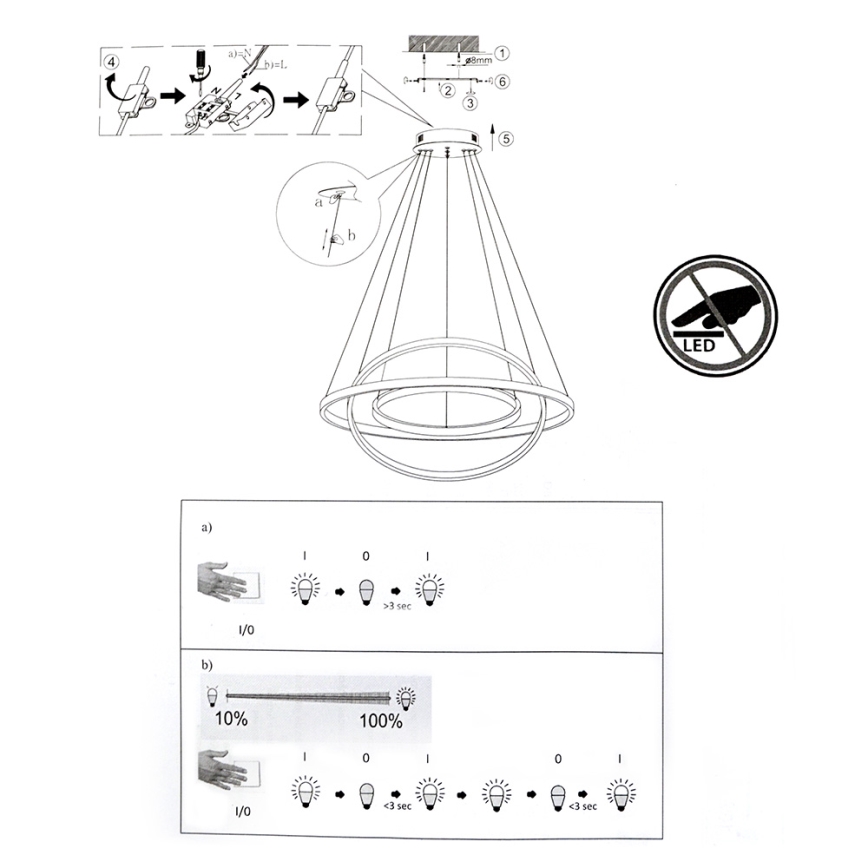 Leuchten Direkt 11526-55 - Candelabro num fio fosco LED CIRCLE 1xLED/13,5W/230V + LED/19,5W + LED/24W