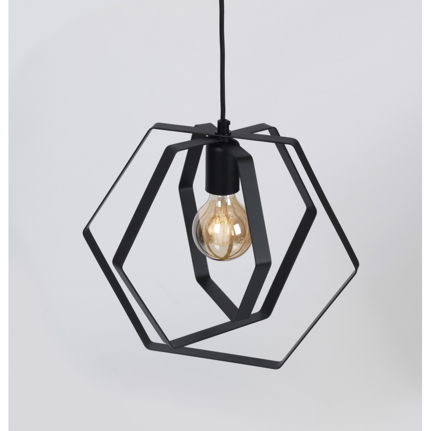 Candelabro num fio HEXAGON 3xE27/60W/230V preto antigo redondo