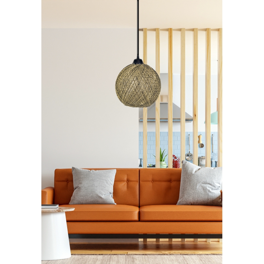 Candelabro num fio JUTE 1xE27/60W/230V amarelo