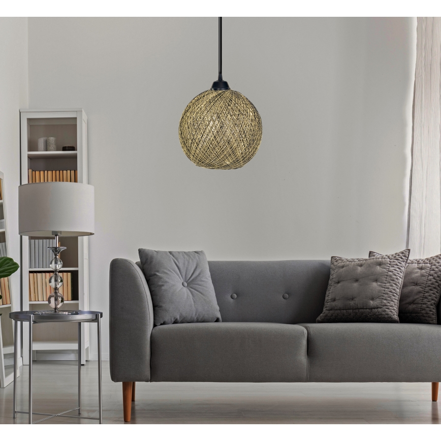 Candelabro num fio JUTE 1xE27/60W/230V amarelo
