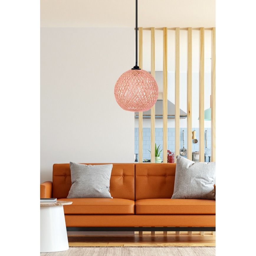 Candelabro num fio JUTE 1xE27/60W/230V rosa