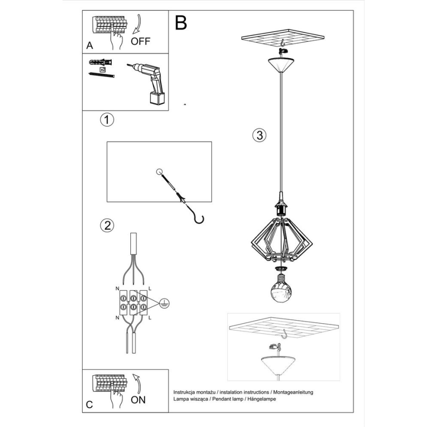 Candelabro num fio POMPELMO 1xE27/60W/230V