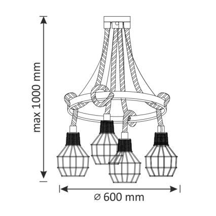 Candelabro num fio ROPE ALEGRA 4xE27/10W/230V