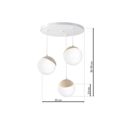 Candelabro num fio SFERA WOOD 3xE14/40W/230V
