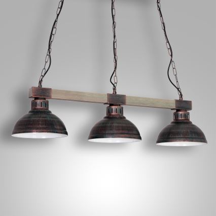 Candelabro numa corrente HAKON 3xE27/60W/230V pátina