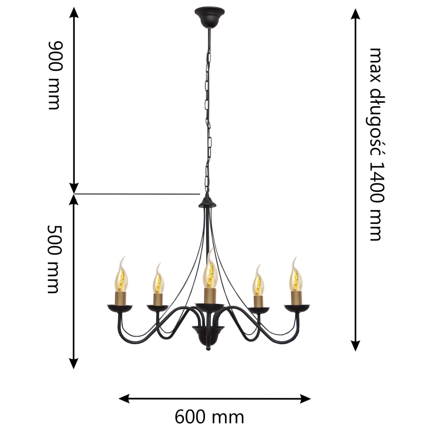 Candelabro numa corrente MALBO 5xE14/60W/230V