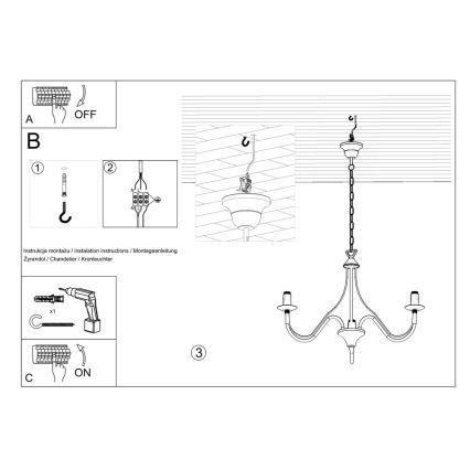 Candelabro numa corrente MINERWA 3 3xE14/40W/230V branco