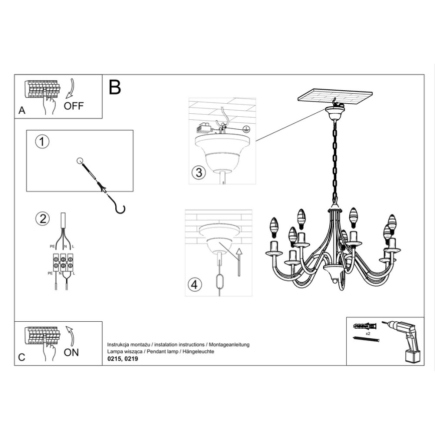 Candelabro numa corrente MINERWA 7 7xE14/40W/230V branco
