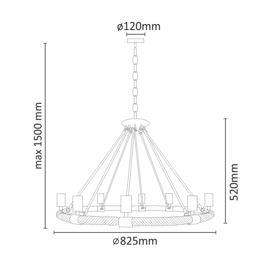 Candelabro numa corrente ROPE ARTHUR 8xE27/20W/230V