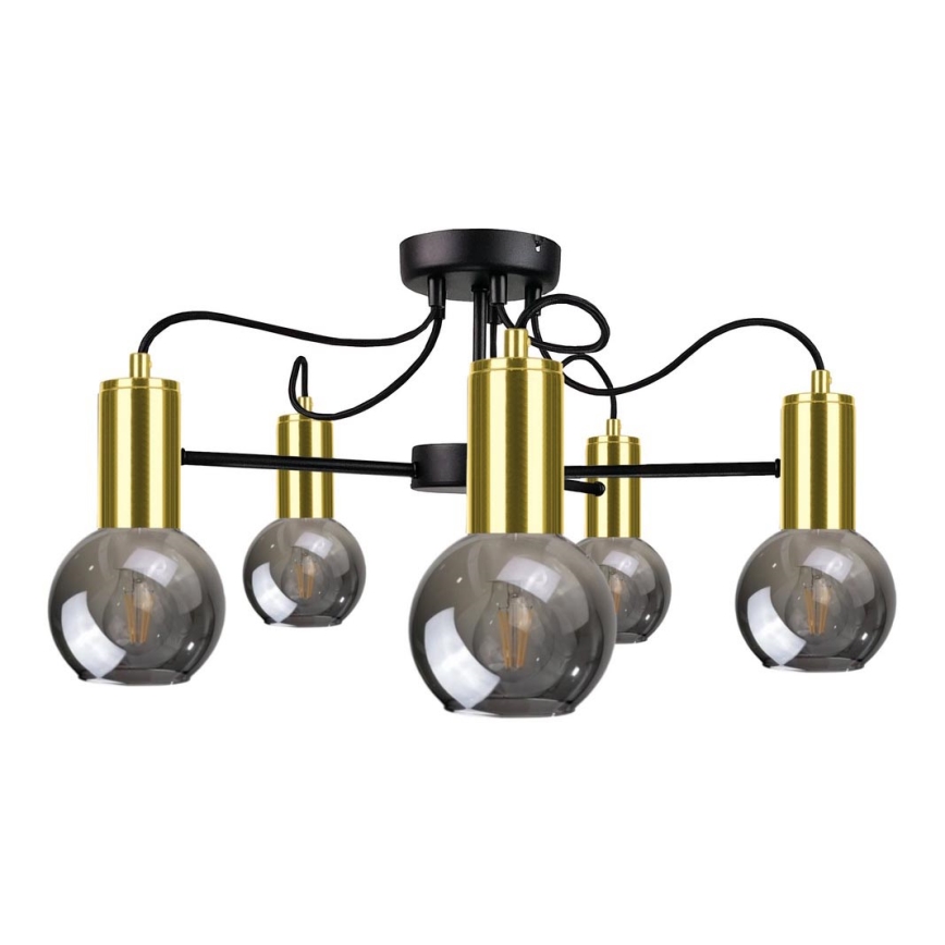 Candelabro pendente LIVA 5xE27/60W/230V preto antigo/dourado