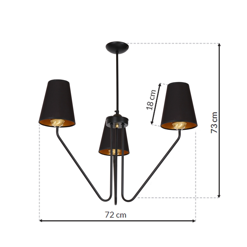 Candelabro pendente VICTORIA 3xE27/60W/230V preto antigo