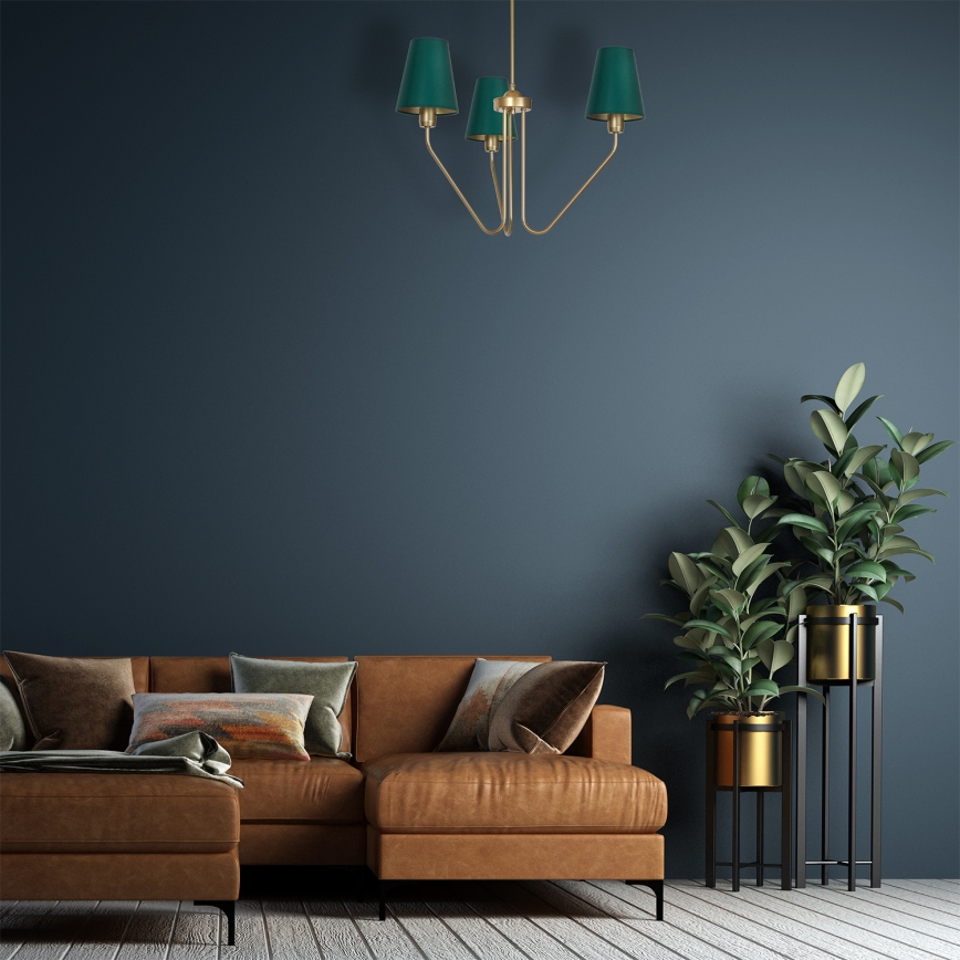 Candelabro pendente VICTORIA 3xE27/60W/230V verde