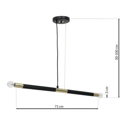 Candelabro pendurado BASTONE 2xE14/40W/230V preto/dourado