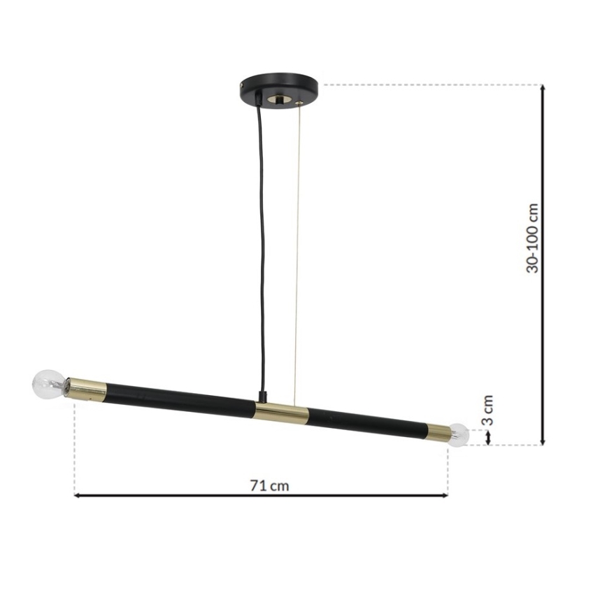 Candelabro pendurado BASTONE 2xE14/40W/230V preto/dourado