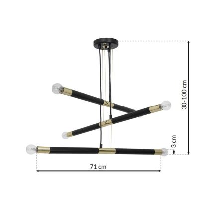 Candelabro pendurado BASTONE 6xE14/40W/230V preto/dourado