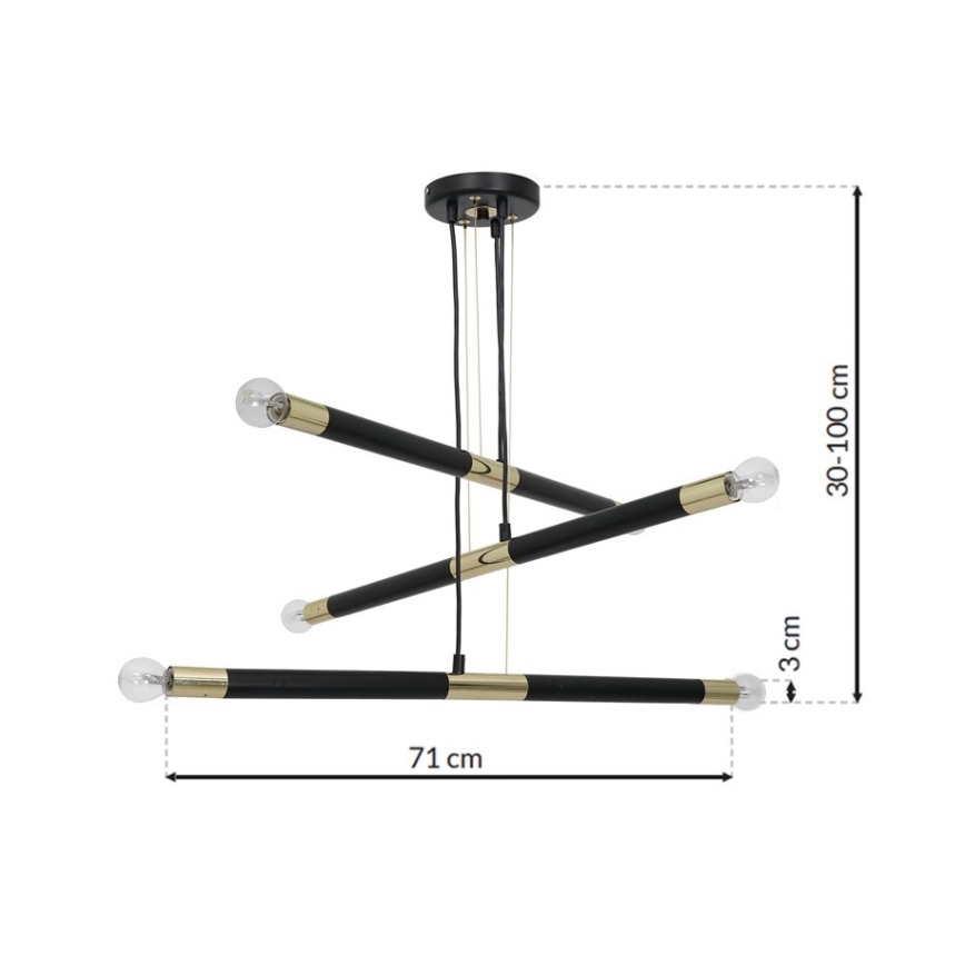 Candelabro pendurado BASTONE 6xE14/40W/230V preto/dourado
