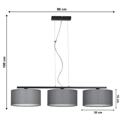 Candelabro sobre um fio ASTRA 3xE27/60W/230V cinzento