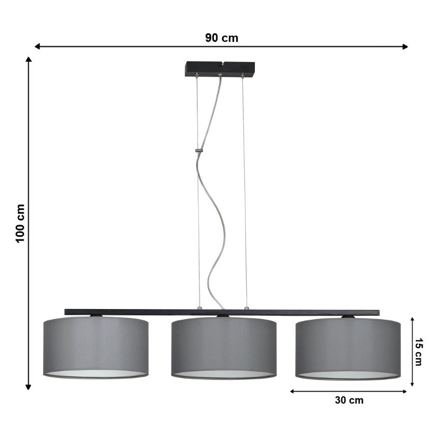 Candelabro sobre um fio ASTRA 3xE27/60W/230V cinzento