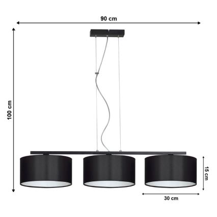 Candelabro sobre um fio ASTRA 3xE27/60W/230V preto
