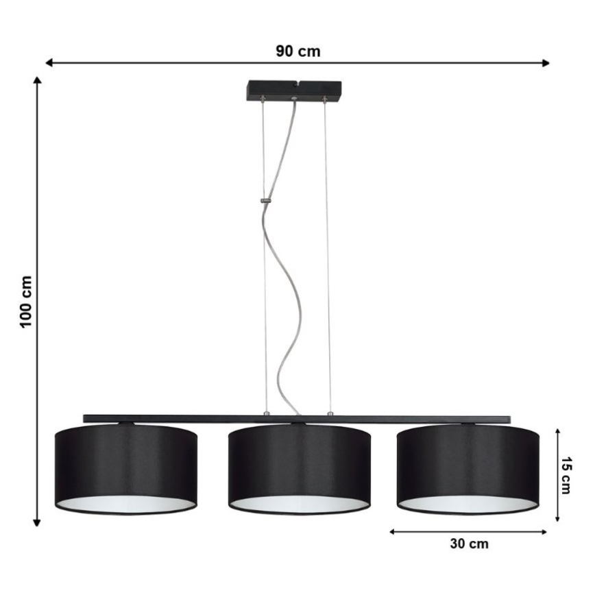 Candelabro sobre um fio ASTRA 3xE27/60W/230V preto