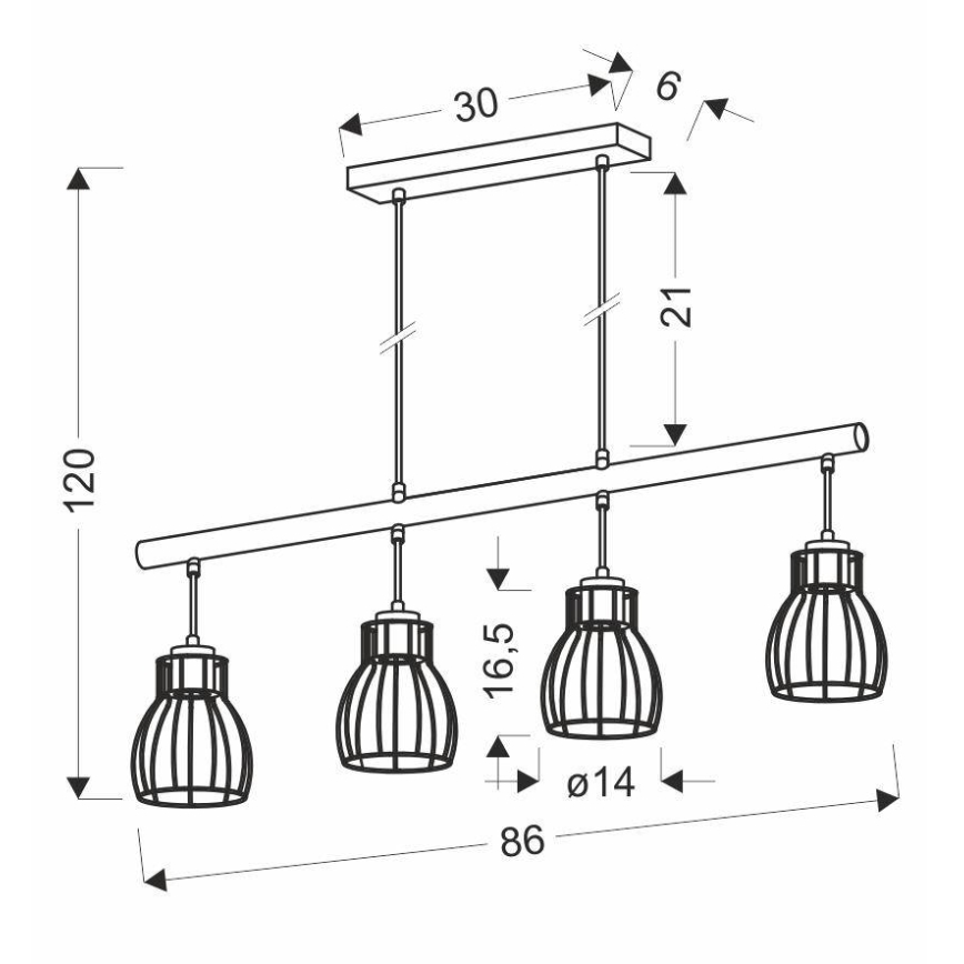Candelabro sobre um fio BERNITA 4xE27/60W/230V