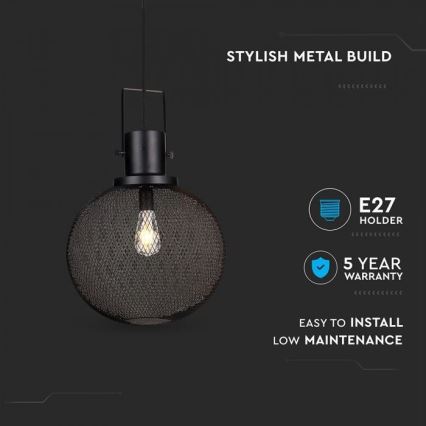Candelabro suspenso 1xE27/60W/230V preto