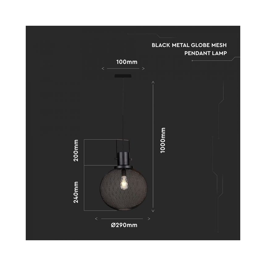 Candelabro suspenso 1xE27/60W/230V preto
