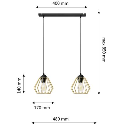 Candelabro suspenso AGAT 2xE27/15W/230V dourado/preto