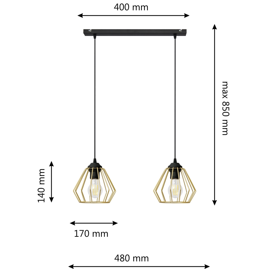 Candelabro suspenso AGAT 2xE27/15W/230V dourado/preto